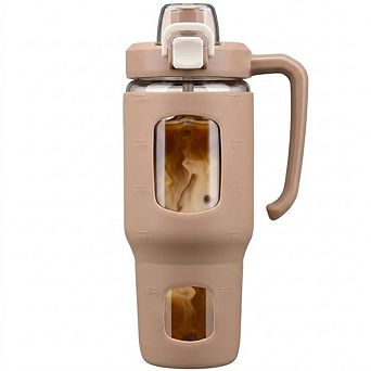 32oz Glass Tumbler with Straw Handle and Leakproof Sip Spout Lid