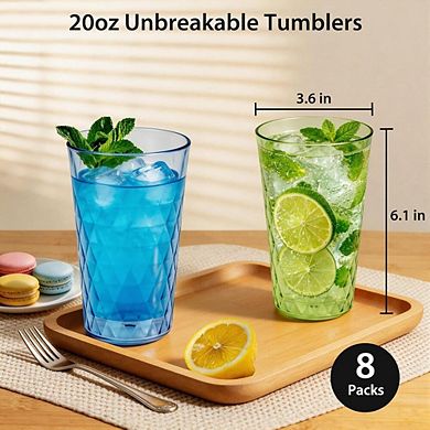 20oz Unbreakable Plastic Drinking Tumblers Set of 8