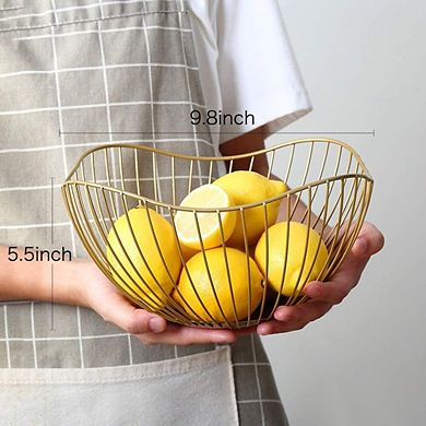 Gold Wire Fruit Basket Bowl with Wave Design