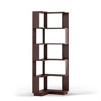 6 tier L-Shaped Corner Bookshelf - Anti-Drop Anti-Tip Wooden Bookcase, Open Storage Organizer
