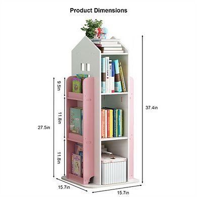 Bookshelf for Bedroom Living Room Study - 4-Tier 360° Rotating Display Bookcase, Floor Storage Shelf
