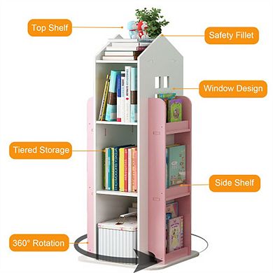 Bookshelf for Bedroom Living Room Study - 4-Tier 360° Rotating Display Bookcase, Floor Storage Shelf