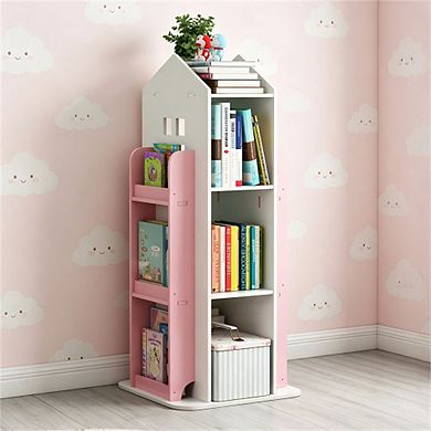 Bookshelf for Bedroom Living Room Study - 4-Tier 360° Rotating Display Bookcase, Floor Storage Shelf