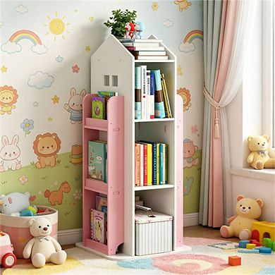 Bookshelf for Bedroom Living Room Study - 4-Tier 360° Rotating Display Bookcase, Floor Storage Shelf