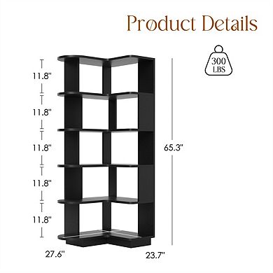5-Tier Corner Bookshelf - L-Shaped Bookcase Freestanding Storage Shelf and Display Stand for Bedroom