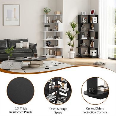 5-Tier Corner Bookshelf - L-Shaped Bookcase Freestanding Storage Shelf and Display Stand for Bedroom
