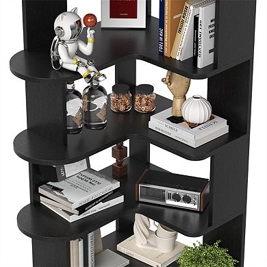 5-Tier Corner Bookshelf - L-Shaped Bookcase Freestanding Storage Shelf and Display Stand for Bedroom
