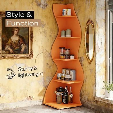 5-Tier Wall Corner Storage Bookshelf , 70.47" Tall L-Shaped Display Stand, Plant Stand Organizer