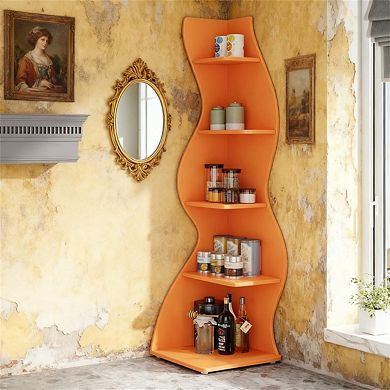 5-Tier Wall Corner Storage Bookshelf , 70.47" Tall L-Shaped Display Stand, Plant Stand Organizer