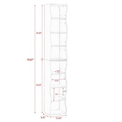 8-Layer Adjustable Shelf Ultra-Thin Bookshelf - Wavy Border Design, High & Narrow Display Bookcase