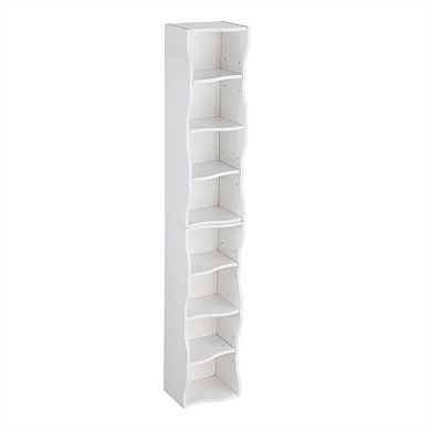 8-Layer Adjustable Shelf Ultra-Thin Bookshelf - Wavy Border Design, High & Narrow Display Bookcase