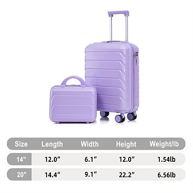 14" Cosmetic Case & 20" ABS Spinner Wheel Luggage - 360° Spinner Wheels, Lock, Handle, Hard Shell