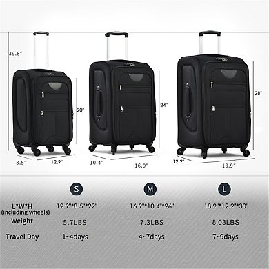 Softside Luggage Expandable 3 Piece Set - 22/26/30" Upright Spinner Suitcase, Lightweight Travel Set