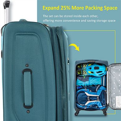 Softside Luggage Expandable 3 Piece Set - 22/26/30" Upright Spinner Suitcase, Lightweight Travel Set