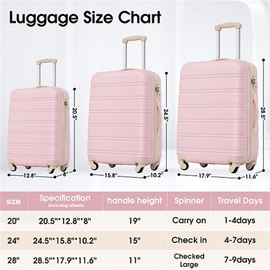 3 Piece Expandable Luggage Set Hardside Spinner Suitcase - 20"/24"/28", 360° Spinner Wheels