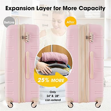 3 Piece Expandable Luggage Set Hardside Spinner Suitcase - 20"/24"/28", 360° Spinner Wheels