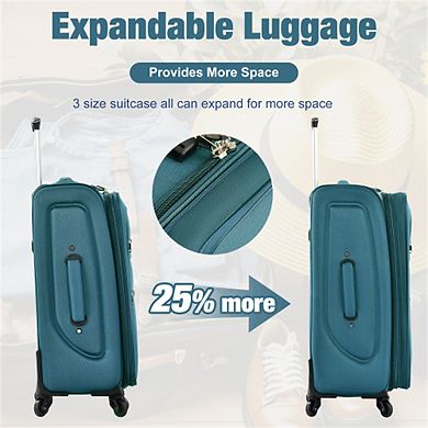 Softside Luggage Expandable 3 Piece Set - 22/26/30 IN Spinner Suitcase with Duffel Bag, Lightweight
