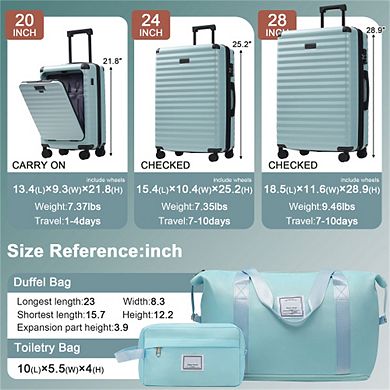 Luggage Sets 5 Piece with Front Opening - Hardside Expandable Carry On, Spinner Wheels, TSA Lock