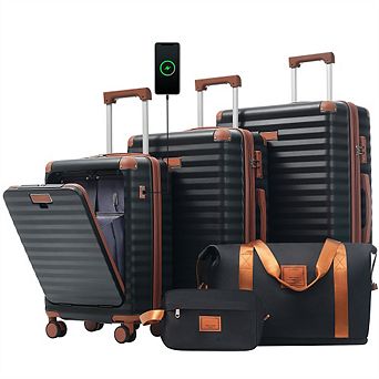 Luggage Sets 5 pc with Front Opening - Hardside Expandable Carry On, Spinner Wheels, TSA Lock