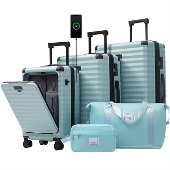 Luggage Sets 5 pc with Front Opening - Hardside Expandable Carry On, Spinner Wheels, TSA Lock