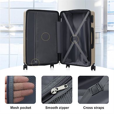 6 Piece Luggage Set - Lightweight Hardshell with Spinner, Lock, 14" Cosmetic Case, 20/24/28 "Luggage