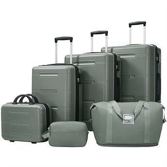 6 pc Luggage Set - Lightweight Hardshell with Spinner, Lock, 14" Cosmetic Case, 20/24/28 "Luggage