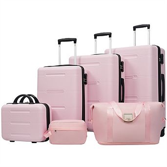 6 pc Luggage Set - Lightweight Hardshell with Spinner, Lock, 14" Cosmetic Case, 20/24/28 "Luggage