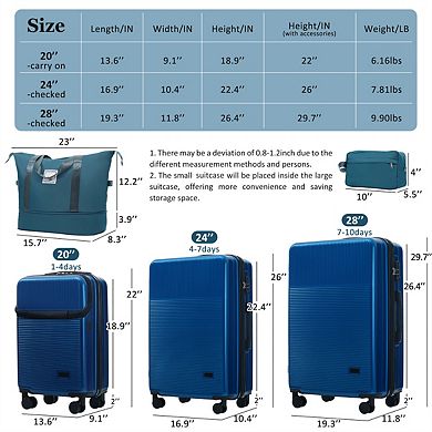 Luggage Sets 5 Piece with Half-Opening - Hardside Carry On Set, Double Spinner Wheels, Lightweight