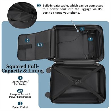 Luggage Sets 5 Piece with Half-Opening - Hardside Carry On Set, Double Spinner Wheels, Lightweight