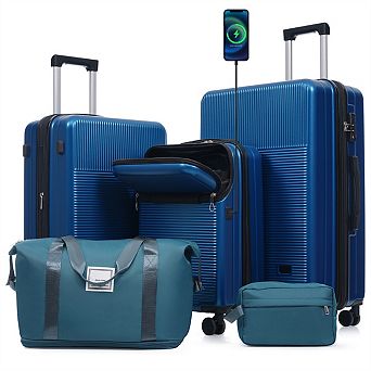 Luggage Sets 5 pc with Half-Opening - Hardside Carry On Set, Double Spinner Wheels, Lightweight