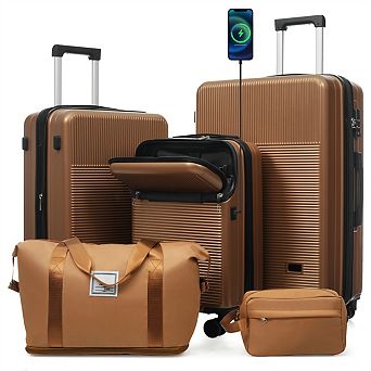 Luggage Sets 5 pc with Half-Opening - Hardside Carry On Set, Double Spinner Wheels, Lightweight
