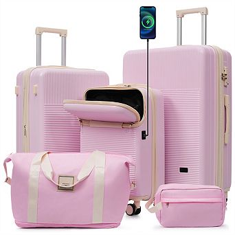 Luggage Sets 5 pc with Half-Opening - Hardside Carry On Set, Double Spinner Wheels, Lightweight