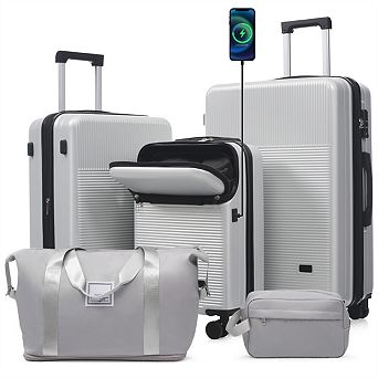 Luggage Sets 5 pc with Half-Opening - Hardside Carry On Set, Double Spinner Wheels, Lightweight