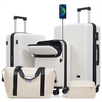 Luggage Sets 5 pc with Half-Opening - Hardside Carry On Set, Double Spinner Wheels, Lightweight