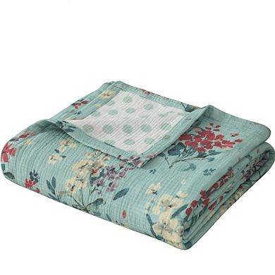 Reversible Cotton Muslin Blanket, Soft 3-Layer Lightweight Throw for Bed Sofa, Breathable Blanket