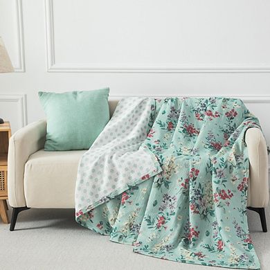 Reversible Cotton Muslin Blanket, Soft 3-Layer Lightweight Throw for Bed Sofa, Breathable Blanket