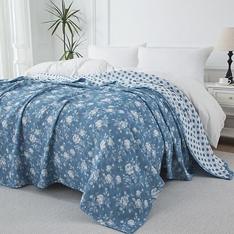 Reversible Cotton Muslin Blanket, Soft 3-Layer Lightweight Throw for Bed Sofa, Breathable Blanket