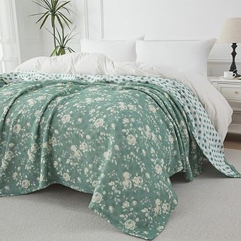 Reversible Cotton Muslin Blanket, Soft 3-Layer Lightweight Throw for Bed Sofa, Breathable Blanket