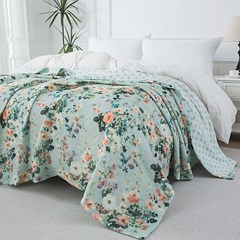 Reversible Cotton Muslin Blanket, Soft 3-Layer Lightweight Throw for Bed Sofa, Breathable Blanket