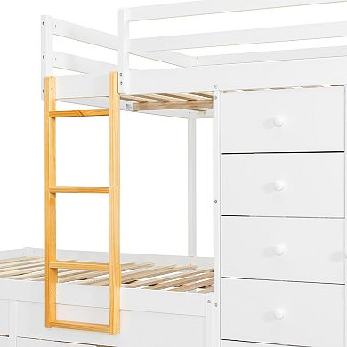 Loheer Full Size Bunk Bed with Wardrobe and Seven Storage Drawers