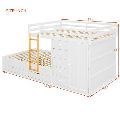 Loheer Full Size Bunk Bed with Wardrobe and Seven Storage Drawers