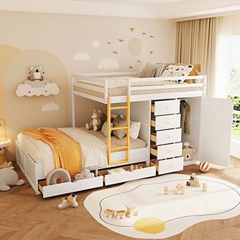 Loheer Full Size Bunk Bed with Wardrobe and Seven Storage Drawers