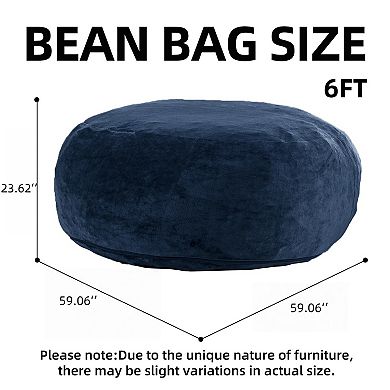 Loheer 6FT Memory Foam Bean Bag Chair, Oversized Round Sofa with Removable Flannel Cover