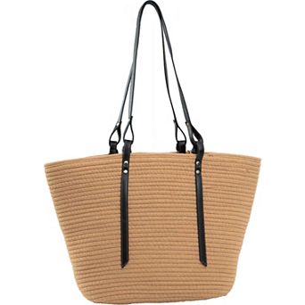 Magid Natural Cotton Woven & Faux Leather Shoulder Tote