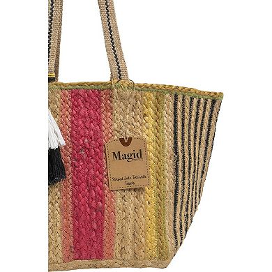 Magid Striped Natural Straw Jute Tote