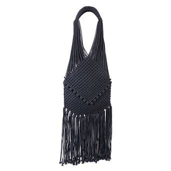 Magid Natural Cotton Macrame Fringe Shoulder Bag