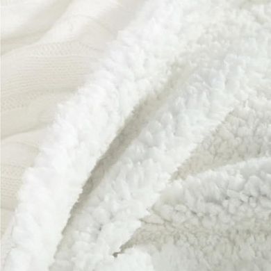 Sherpa Throw Blanket, Reversible Cable Knit & Plush Fleece Blanket, Soft Warm Throw