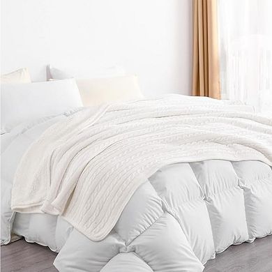 Sherpa Throw Blanket, Reversible Cable Knit & Plush Fleece Blanket, Soft Warm Throw