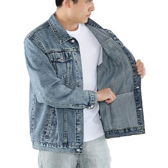 Men's Classic Denim Trucker Jacket, Casual Vintage Washed Button-Down Coat with Pockets