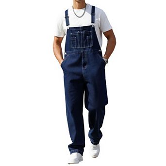 Men's Denim Overalls, Casual Loose Fit Bib Overalls with Multi-Pockets for Streetwear